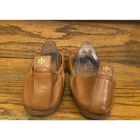 Tory Burch Women's Rust Brown Bow Ballet Flats Square Toe Ruched Shoes 10.5 - Picture 5 of 12